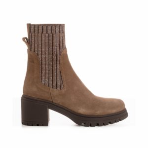 REQINS – Bottines Dita Cuir Velours/Lame – Vison