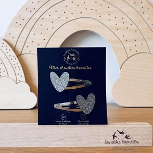 LES PETITES HIRONDELLES – Barrettes doubles cœurs – Argenté