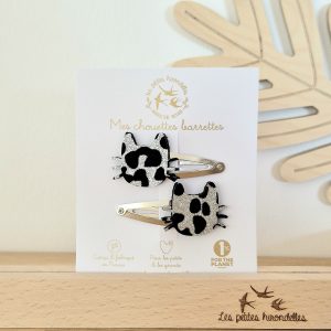 LES PETITES HIRONDELLES – Barrettes double chats – Léopard argenté