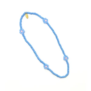 Collier élastique fleurs – bleu