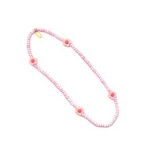 Collier élastique fleurs – rose clair