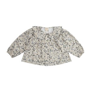 WOOLY ORGANIC – SHIRT WITH RAFFLLE – OLIVE GREEN FLOWERS