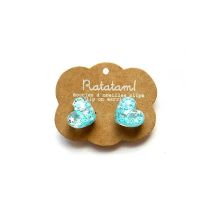 Paire de boucles d&rsquo;oreille clip COEURS – Bleu
