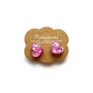 Paire de boucles d&rsquo;oreille clip COEURS – Fuchsia