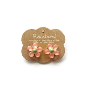 Paire de boucles d&rsquo;oreille clip fleurs – Corail