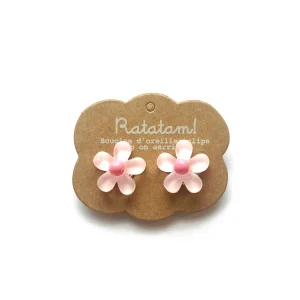 Paire de boucles d&rsquo;oreille clip fleurs – Rose