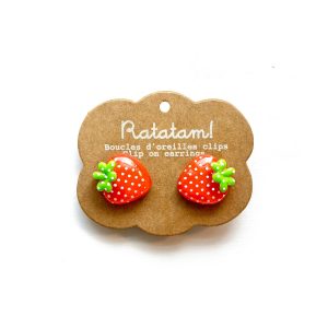 Paire de boucle d&rsquo;oreille clip Fraises – Rouge