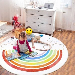 Tapis rond arc en ciel pour chambre d&rsquo;enfants