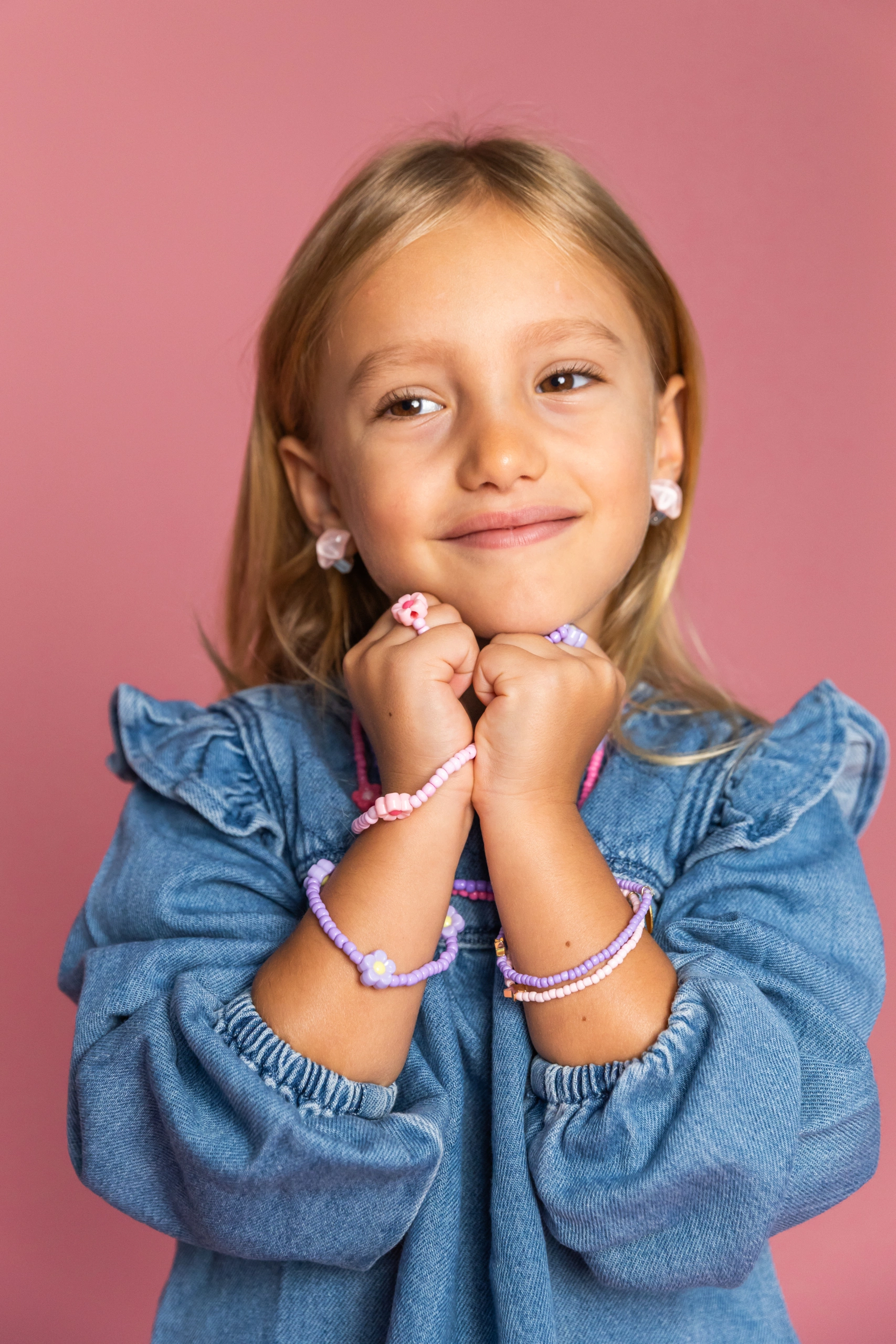 Bracelet élastique fleurs – violet – Image 4
