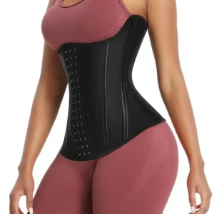 Gaine En Latex Noir À 14 Baleines Pour Femme Effet Sablier