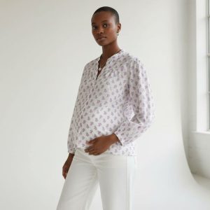 Blouse allaitement voile de coton – imprimée fleurs roses