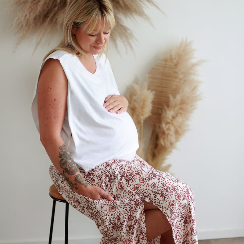 Jupe ou robe de grossesse imprimée léopard – dernière taille M