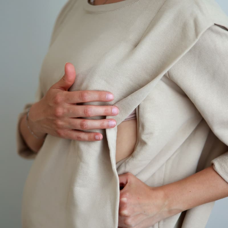 Robe grossesse et allaitement molleton extensible beige – Image 7