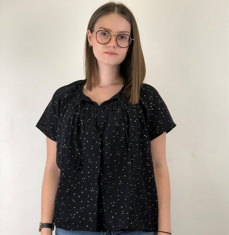 Blouse allaitement – coton noir pois dorés