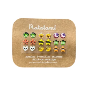 Lot de 9 paires boucles d&rsquo;oreille halloween autocollantes