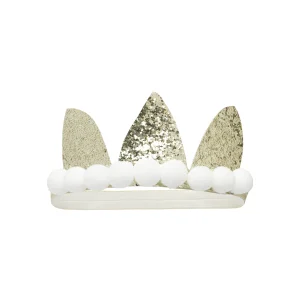 Couronne pailleté pompom élastique or