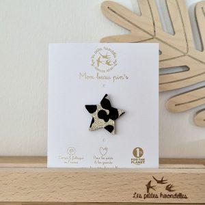 LES PETITES HIRONDELLES – Pin&rsquo;s Pailletée Étoile – Léopard doré