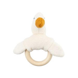 WOOLY ORGANIC – Hochet avec anneau de dentition en bois – Écru