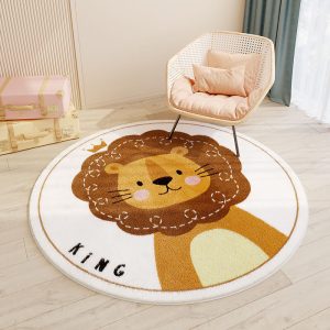 Tapis lion rond pour chambre d&rsquo;enfant