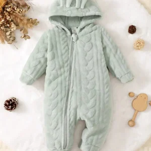 Baby Hooded Jumpsuit – Plush Winter Romper (0–18 Months)