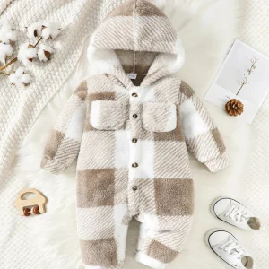 Baby Plaid Fluffy Fleece Long-sleeve Romper