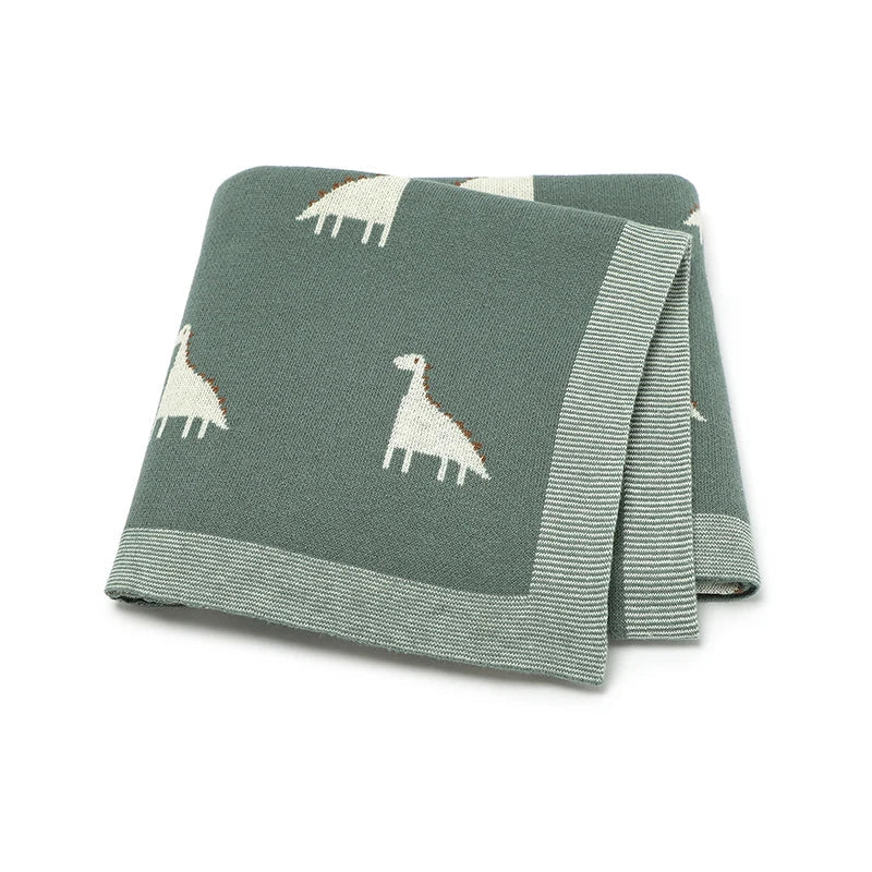 Dino Cotton Baby Blanket – Knitted Newborn Swaddle
