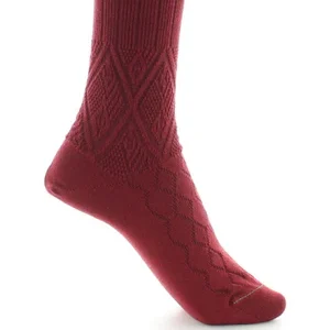 PERRIN – Chaussettes femme à maille fantaisie – Laine Bio – Bordeau