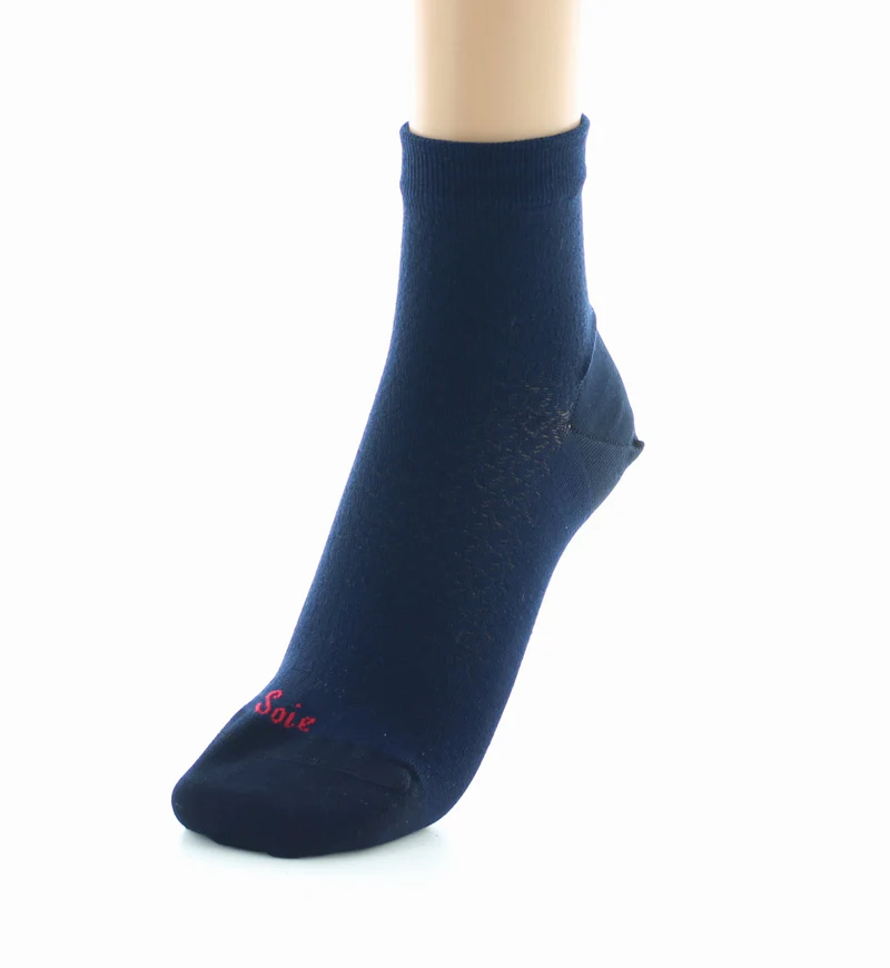 PERRIN – Socquettes Femme en Soie Naturelle – Marine – Image 3