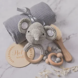Wooden Rattles Cotton Blanket Baby Gift Set